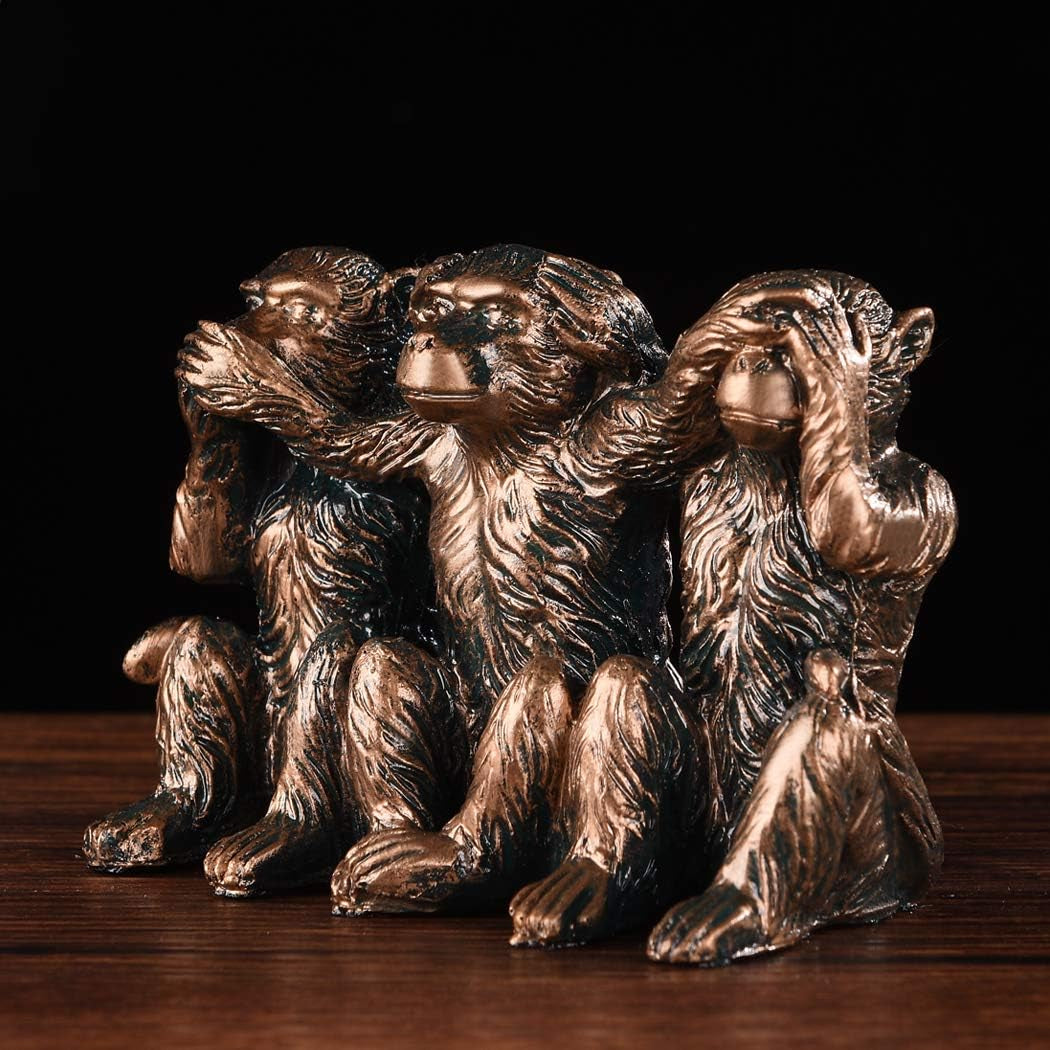 Three Monkeys Statue See-No Speak-No Hear-No Evil Brown 2.8" Resin Home Office Decoration Gifts PTZD047