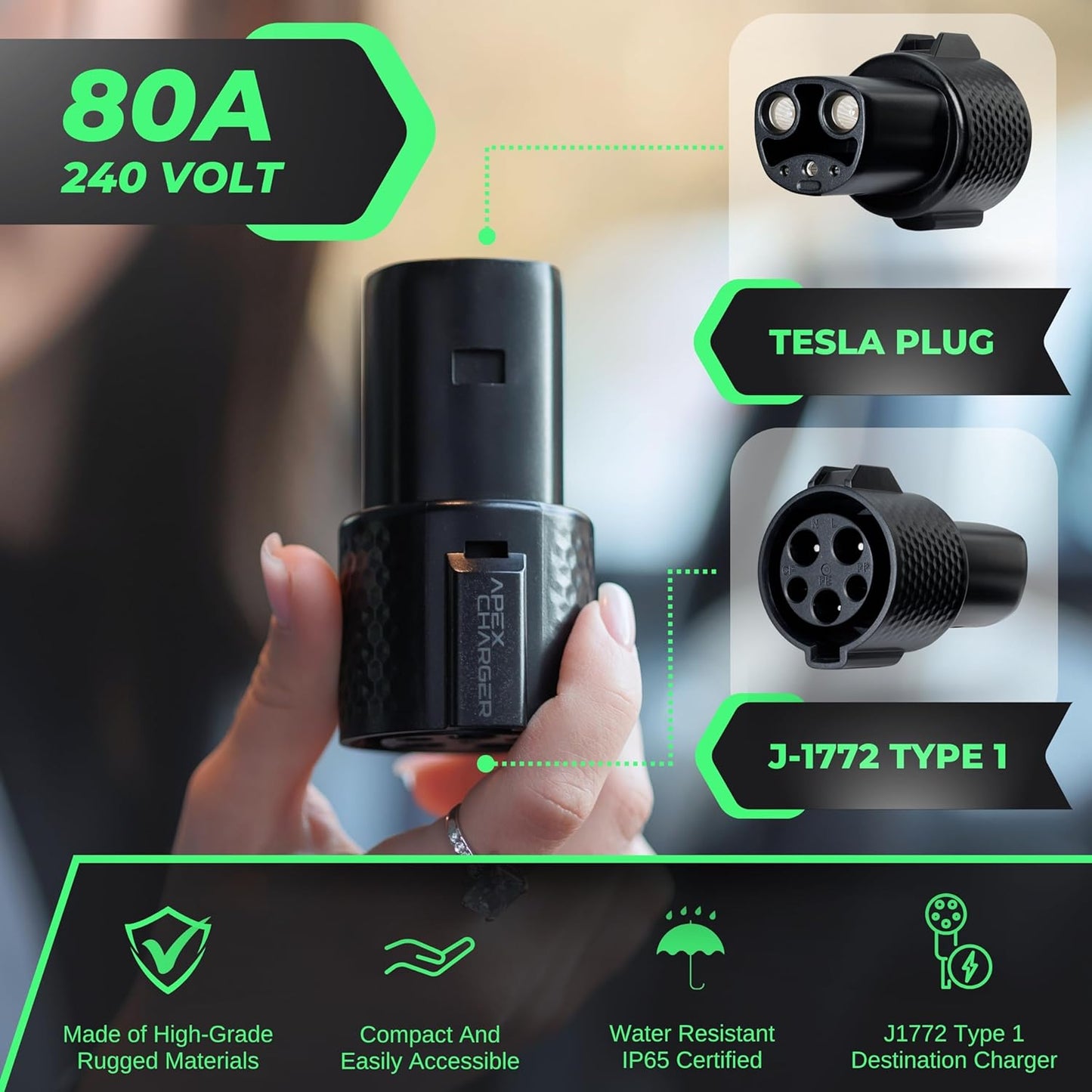 *FOR TESLA ONLY* PRO 1 Connector: J1772 to Tesla Adapter. Converts Portable, Mobile & Level 2 Wall Mounted AC Electric Vehicle Charging Stations to NACS. Exterior Accessories Model S Y 3 X