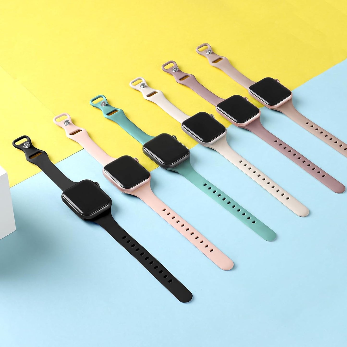6 Pack Bands Compatible with Apple Watch 38Mm 40Mm 41Mm 42Mm 44Mm 45Mm 49Mm, Slim Thin Narrow Replacement Soft Silicone Sport Strap for Iwatch Series Ultra/Ultra 2 9/8/7/6/5/4/3/2/1 SE Women Men