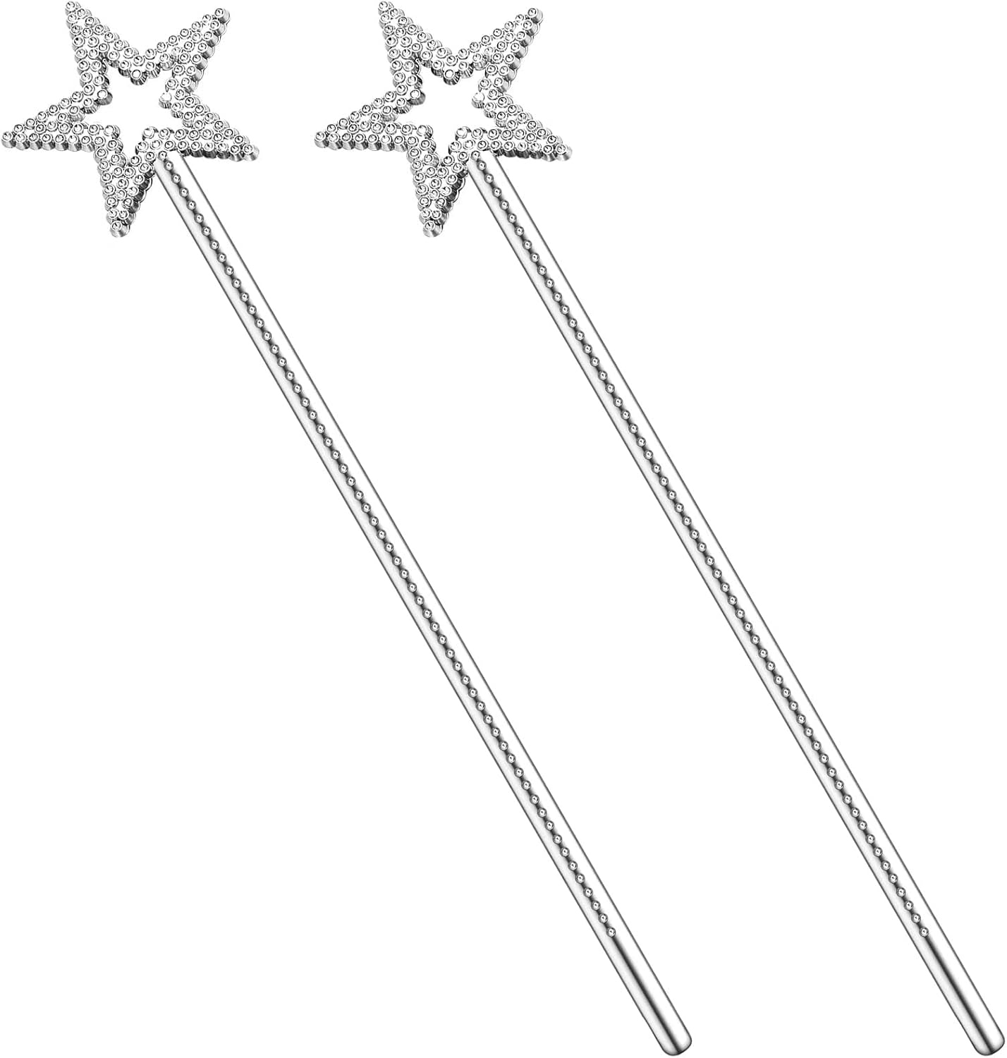 2 Pcs 13 Inch Star Wand Elf Baton Angel Wand Angel Fairy Wand Plating Wand Sticks for Princess Birthday Party Wedding Halloween Christmas Costume Cosplay Dress up Accessories(Silver)