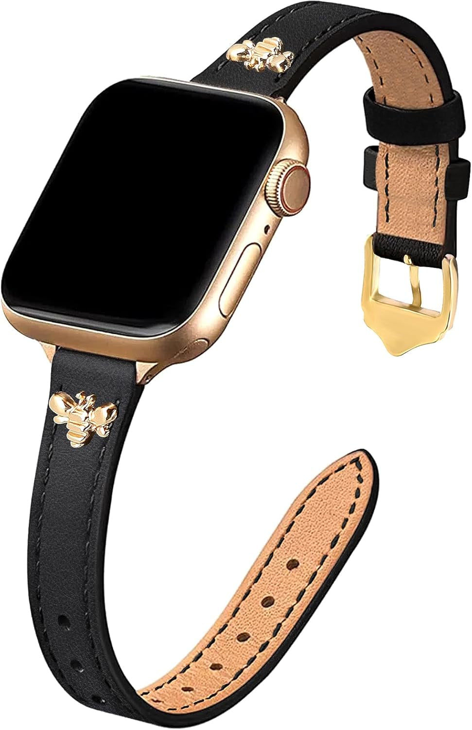 Slim Leather-Bands and 44Mm Soft Flexible TPU Case Touchable Screen Lightweight Anti-Scratch All-Around Protector Thin Guard Shockproof Cover Shiny Bumper for Iwatch, Gold