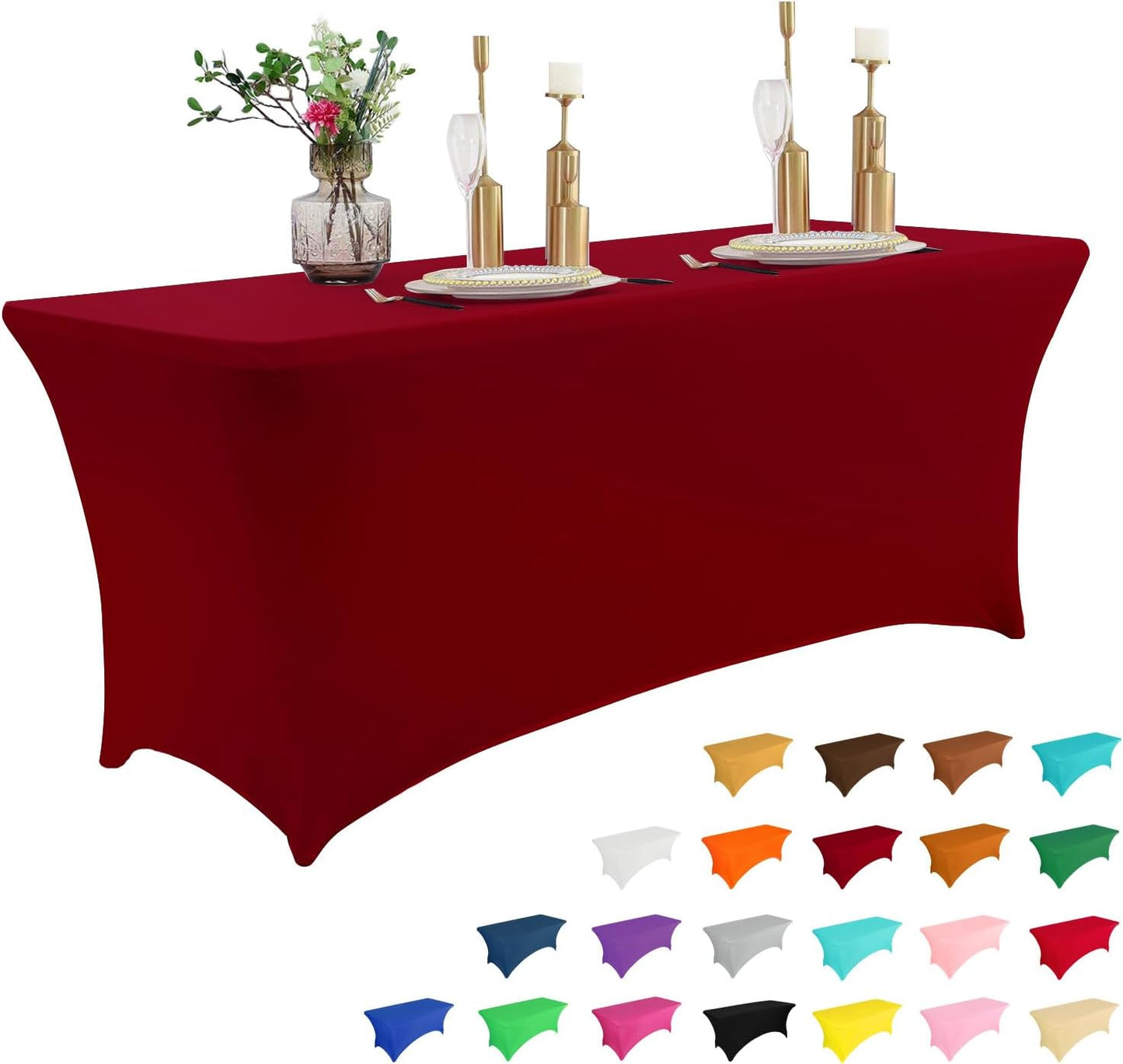 2 Pack 6FT Table Cloth for Rectangular Fitted Events Stretch Black Table Covers Washable Table Cover Spandex Tablecloth Table Protector for Party, Wedding, Cocktail, Banquet, Festival