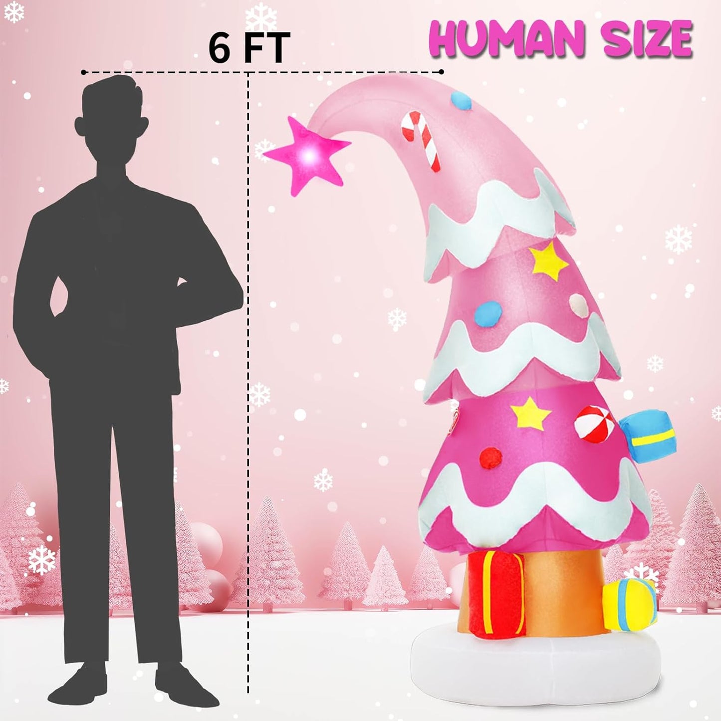 6 FT Christmas Outdoor Inflatable Decorations, Blow up Pink Christmas Tree with LED Light for Xmas Holiday Party Garden, Yard, Lawn Decor