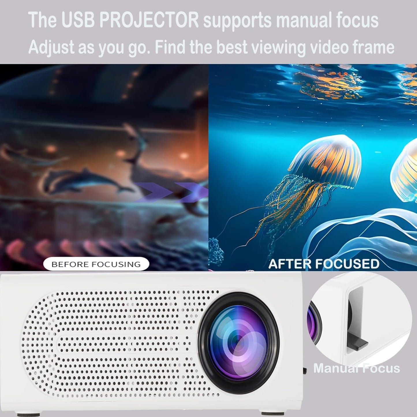 Mini Portable Projector for Iphone - Video Projector HD 1080P Support Pico Movie Projector to Watch Cartoon, Phone Projector Compatible with USB for Kids (White)