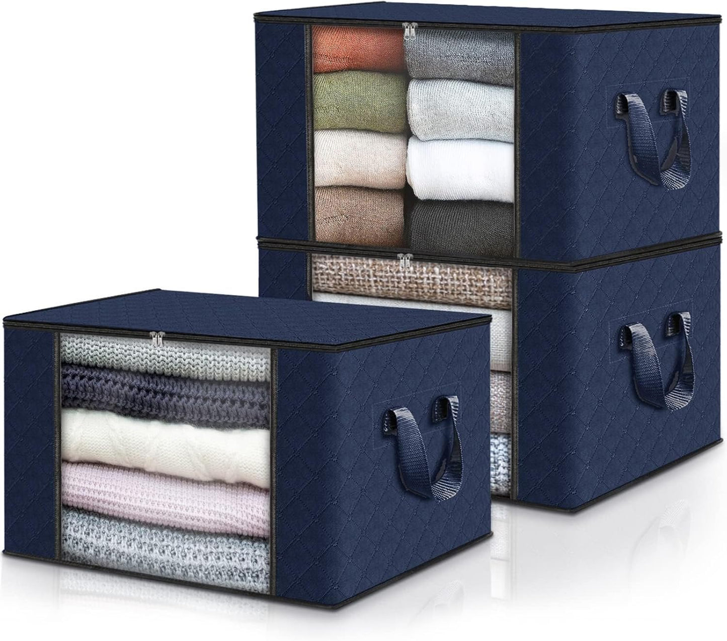 6 Pack Clothes Storage, Foldable Thick Fabric Blanket Storage Bags, Storage Containers for Organizing Bedroom, Closet, Clothing, Comforter, Organization and Storage with Handle,Grey