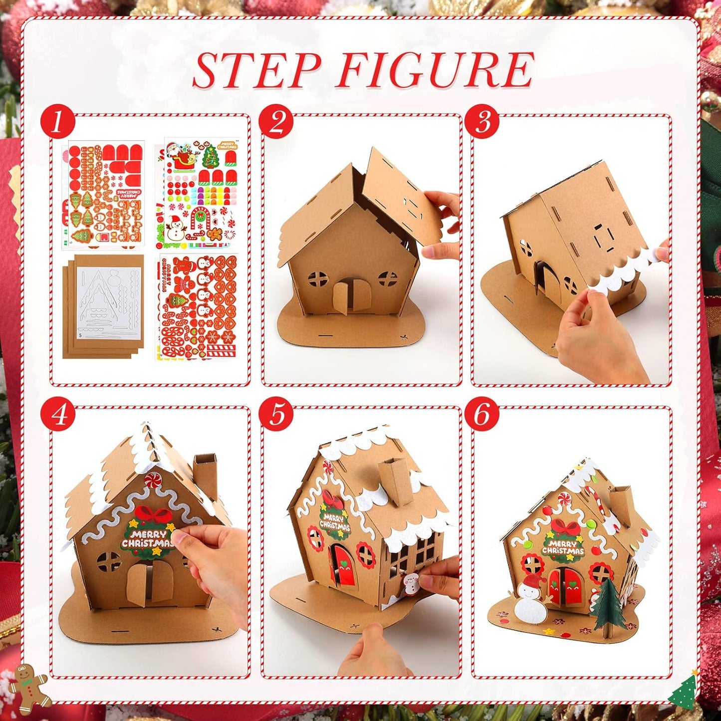 6 Set Christmas Cardboard Gingerbread House Kit Christmas DIY Crafts Decorations Fun Xmas Holiday Home Party Gifts