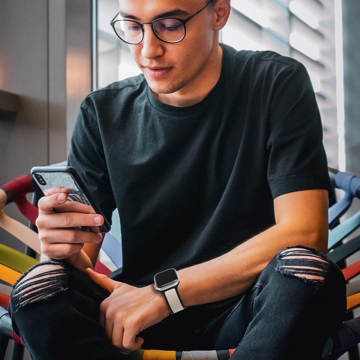 Two-Toned Dual Color Bands Compatible with Apple Watch 38Mm 40Mm 41Mm 42Mm 44Mm 45Mm 49Mm, Replacement Soft Silicone Sport Strap for Iwatch Series 9/8/7/6/5/4/3/2/1 Ultra/Ultra 2 SE Women Men