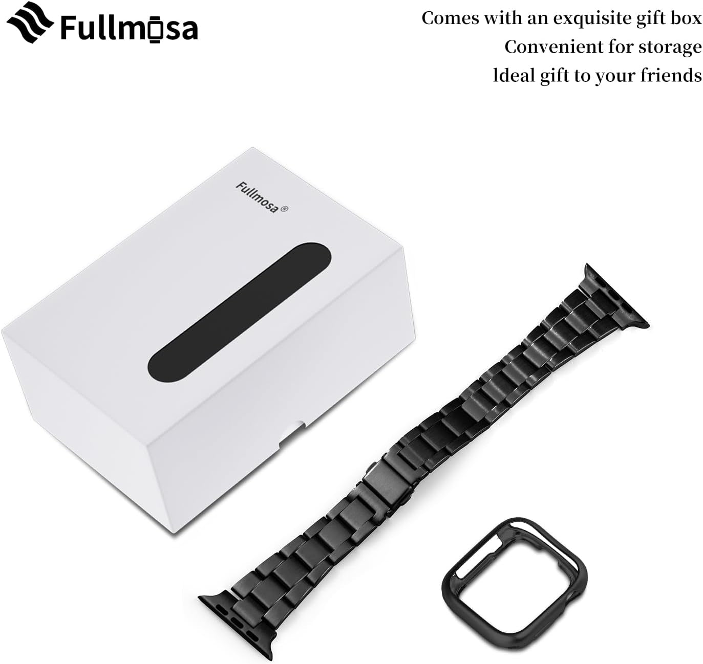 No Tools Needed Compatible Apple Watch Bands 41Mm 40Mm 38Mm,Slim Stainless Steel Chain Strap with Case for Iwatch Series 9/8/7/6/5/4/3/2/1/Se2/Se,Black