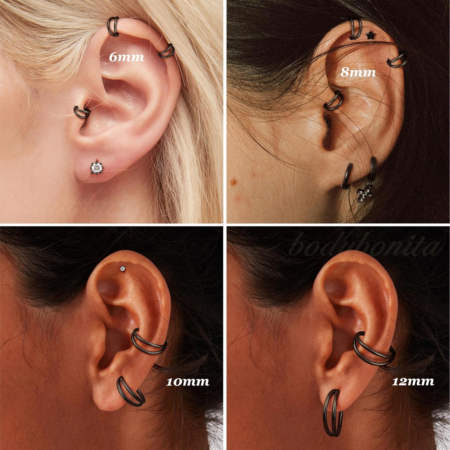 Triple/Double Hoop Nose Ring - 316L Stainless Steel Septum Clicker 16G/18G/20G CZ Conch Piercing Jewelry Septum Clicker Lip Rings Cartilage Earring Helix Rook Tragus Gold/Black/Silver