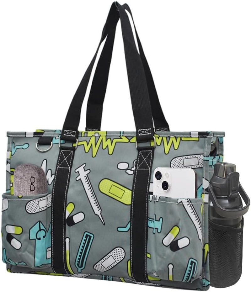 Utility Water Resistant Tote Bag, Top Zipper Closure, Perfect Gifts for Working Women, Nurses, Gym Bag