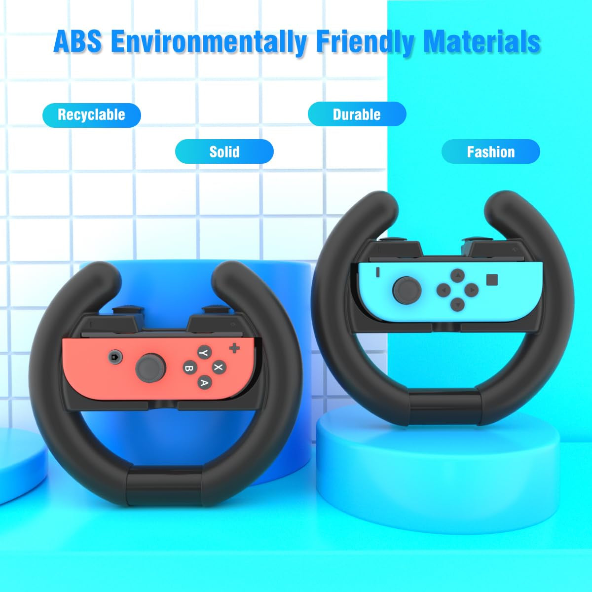 Switch Steering Wheel for Mario Kart 8 Deluxe,Steering Wheel Compatible with Nintendo Switch and OLED Joy Con,Switch Accessories Gift for Mario Kart,2 Packs
