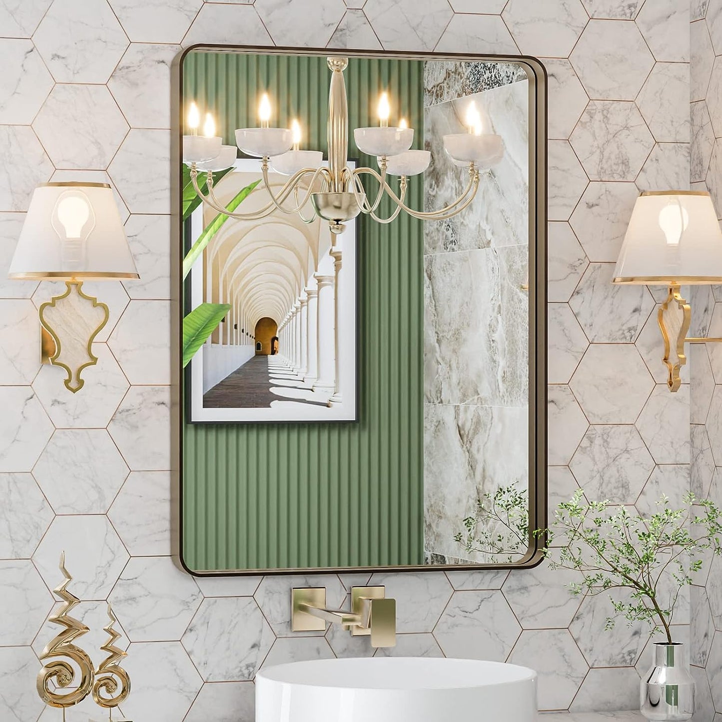 50X30 Inch Black Metal Framed Bathroom Mirror for Wall, Matte Black Bathroom Vanity Mirror Farmhouse, Large Rounded Rectangle Mirror, Anti-Rust, Tempered Glass, Hangs Horizontally or Vertically