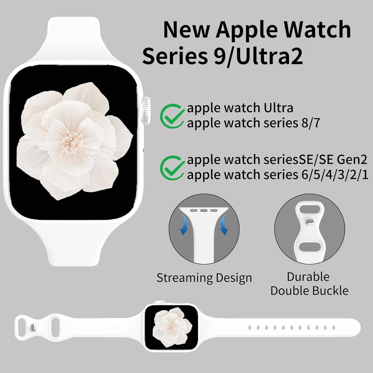 Band Compatible with Apple Watch 38Mm 40Mm 41Mm 42Mm 44Mm 45Mm 49Mm, Replacement Soft Silicone Sport Strap for Iwatch Series Ultra 9/8/7/6/5/4/3/2/1 SE Women Girl