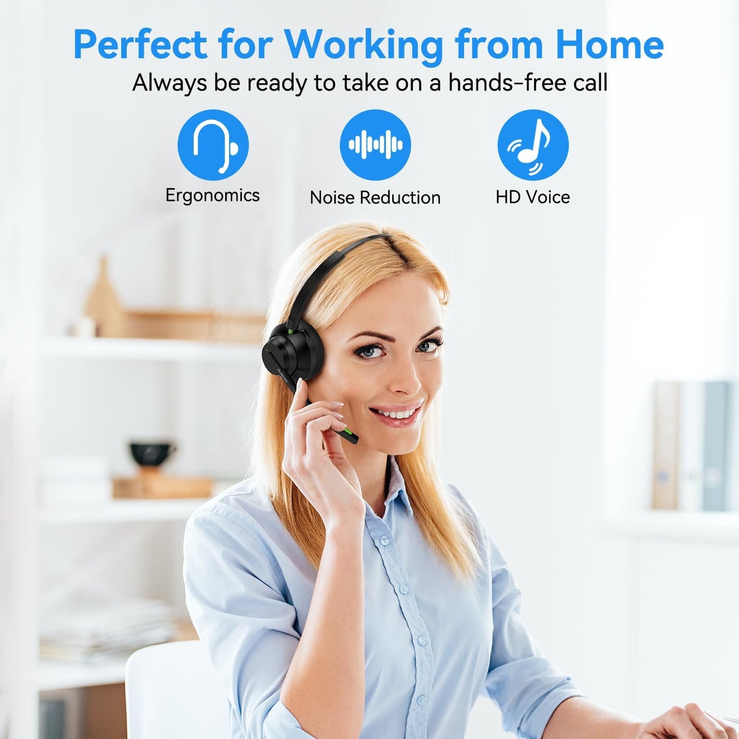Trucker Bluetooth Headset with Microphone: A2301 Wireless 5.2 On-Ear Headset with AI Noise Cancelling Mic & Mute Button, 50H Playtime for Work from Home Office Call Center Cellphones Laptop TRUCK DRIVER