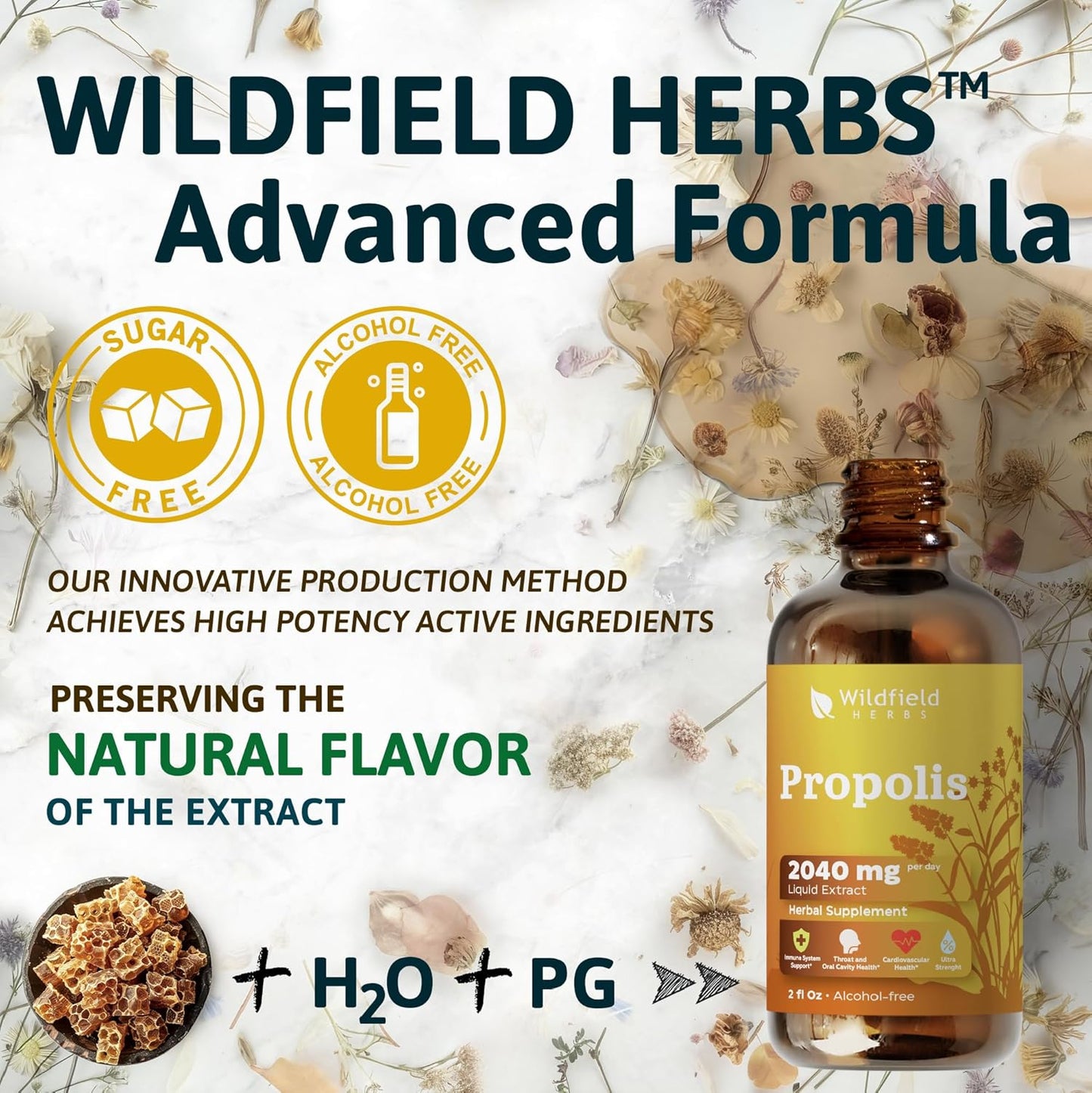 100 Bags Chamomile Tea Loose Leaf Dried Chamomile Flowers Manzanilla Tea (Matricaria Chamomilla) & Propolis Extract Drops - Propolis Tincture 2040Mg Liquid Herbal Supplement - 2 Oz, Pack of 1 TLBH