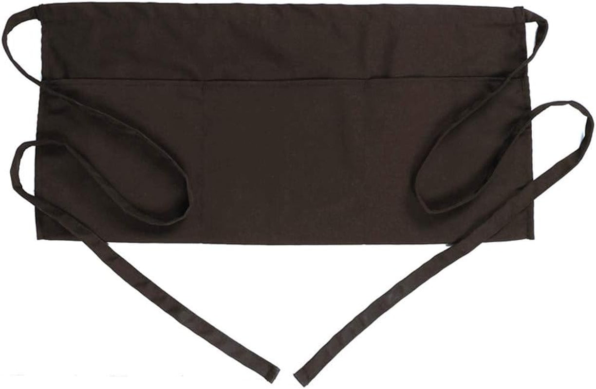 Waist Apron with 3 Pockets - Black Waitress Waiter Server Short Aprons