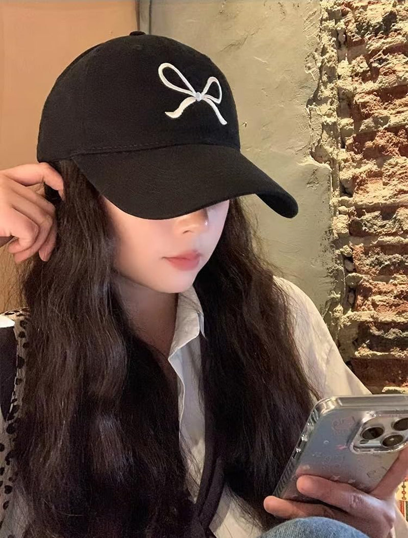 Trendy Bow-Tie Baseball Cap for Women and Men Trucker Hats Y2K Adjustable Fashion Sun Hat with Visor for Hiking & Travel