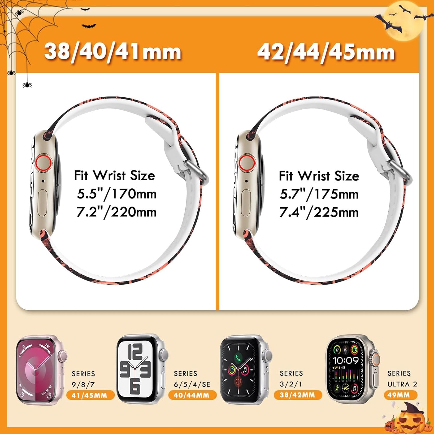 Fall Silicone Strap for Apple Watch Bands 41/40/38Mm, Soft Halloween Bracelet Compatible with Iwatch Band Series 10(42Mm)/9/8/7/6/Se/5/4/3, Waterproof Sport Pumpkin Wristband for Apple Watch Women Men