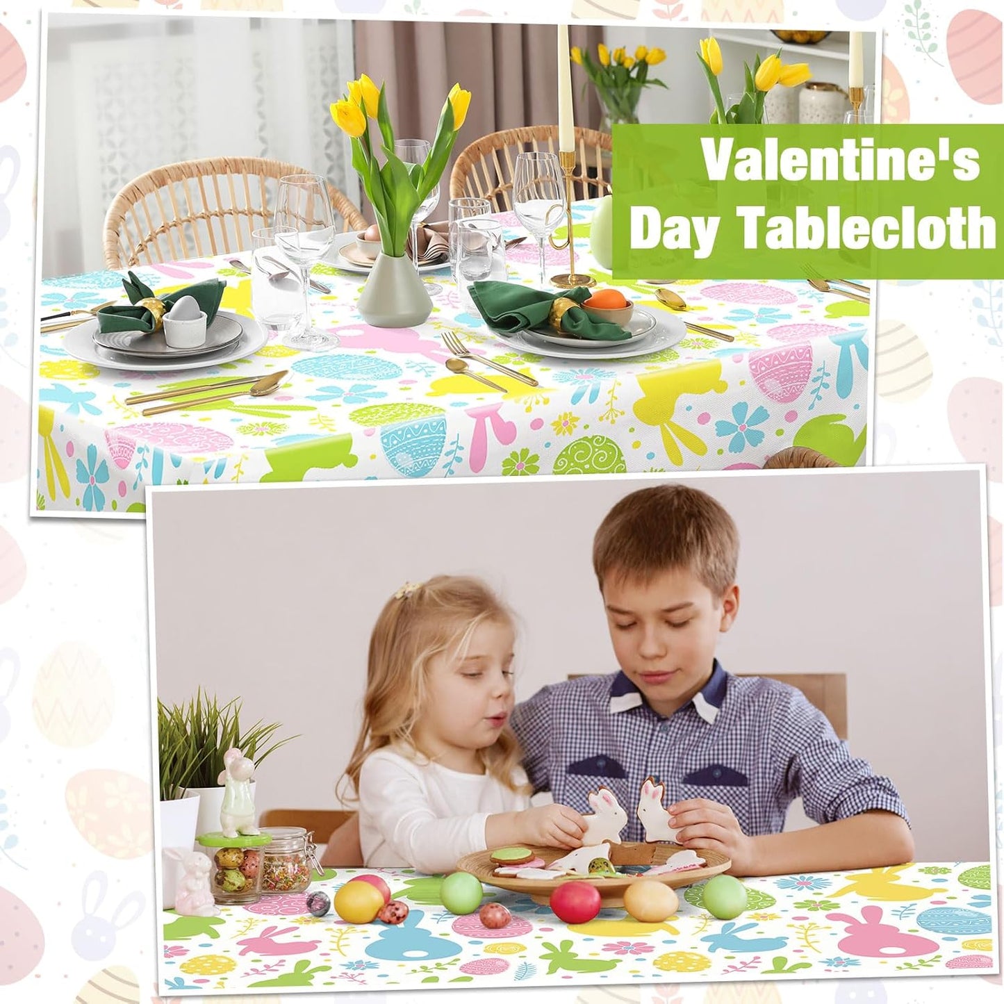 3 Pcs Valentine'S Day Table Cloth 108 X 54 Inch St. Patrick'S Day Disposable Table Cover Easter Rectangle Tablecloth Plastic Waterproof Heart Egg Shamrock Print for Anniversary Party