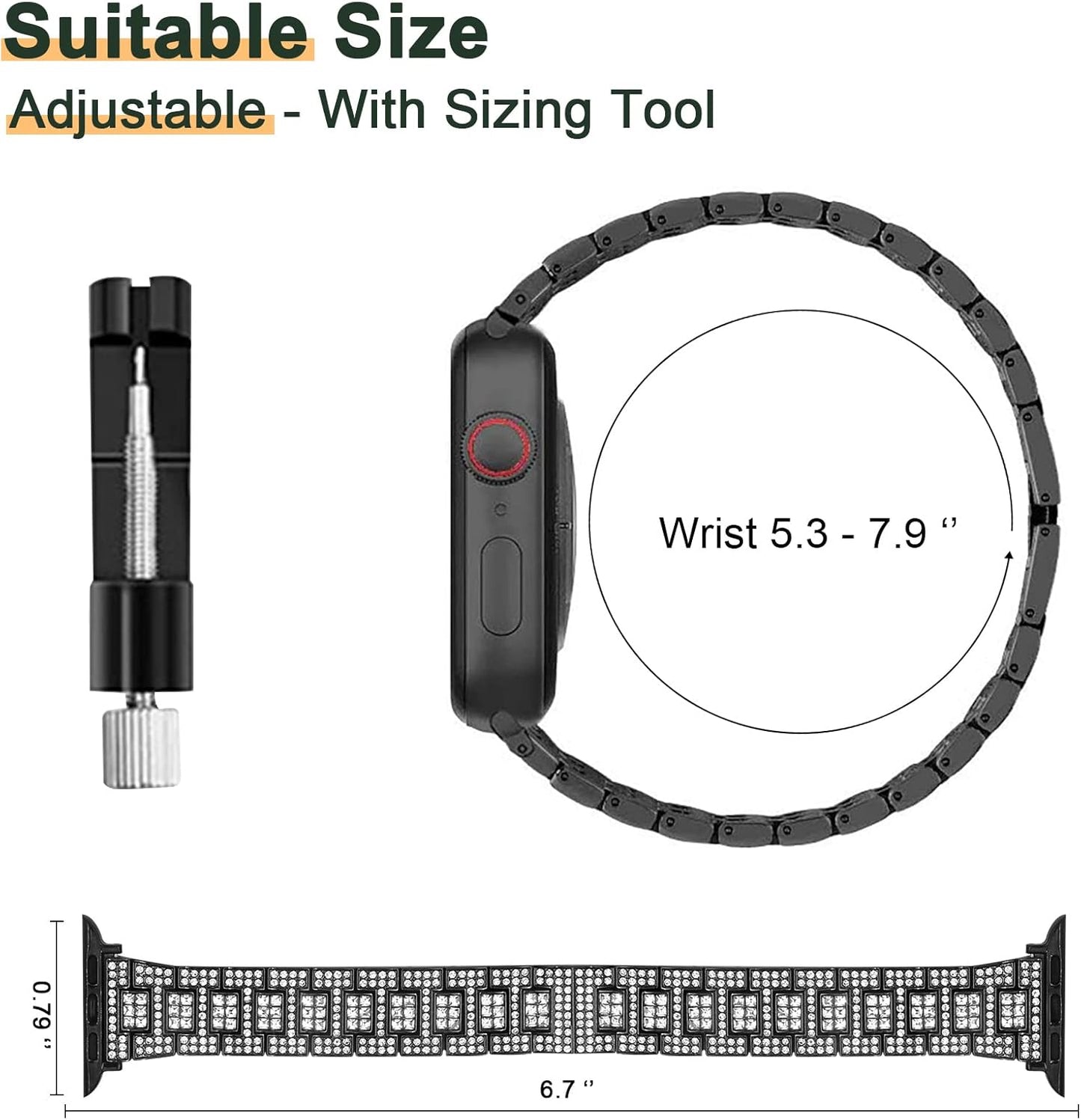 Compatible with Apple Watch Band 38Mm 40Mm 41Mm 42Mm 44Mm 45Mm 49Mm with 2 Pack Case Women, Jewelry Replacement Metal Wristband Strap with Bling PC Protective Case for Iwatch Ultra SE Series 9/8/7/6/5/4/3/2/1