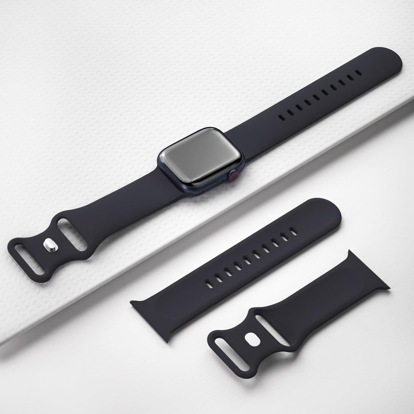 Extra Widened Silicone Bands Compatible with Apple Watch 38Mm 40Mm 41Mm 42Mm 44Mm 45Mm 49Mm, Replacement Soft Sport Strap Wristbands for Iwatch Series 9/8/7/6/5/4/3/2/1 Ultra SE Women Men, Midnght