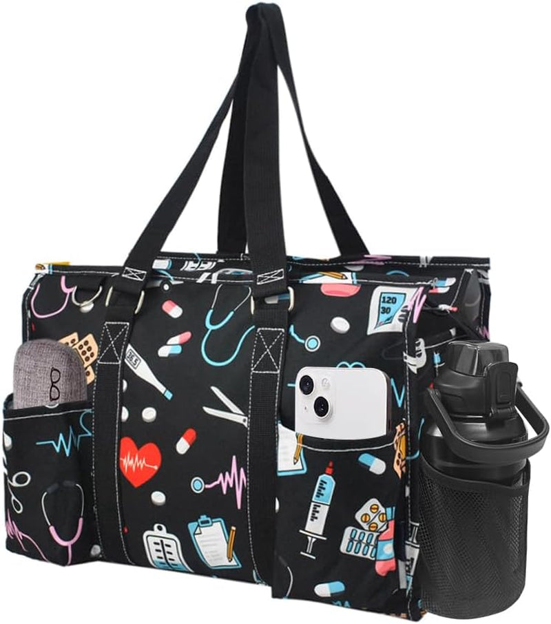 Utility Water Resistant Tote Bag, Top Zipper Closure, Perfect Gifts for Working Women, Nurses, Gym Bag