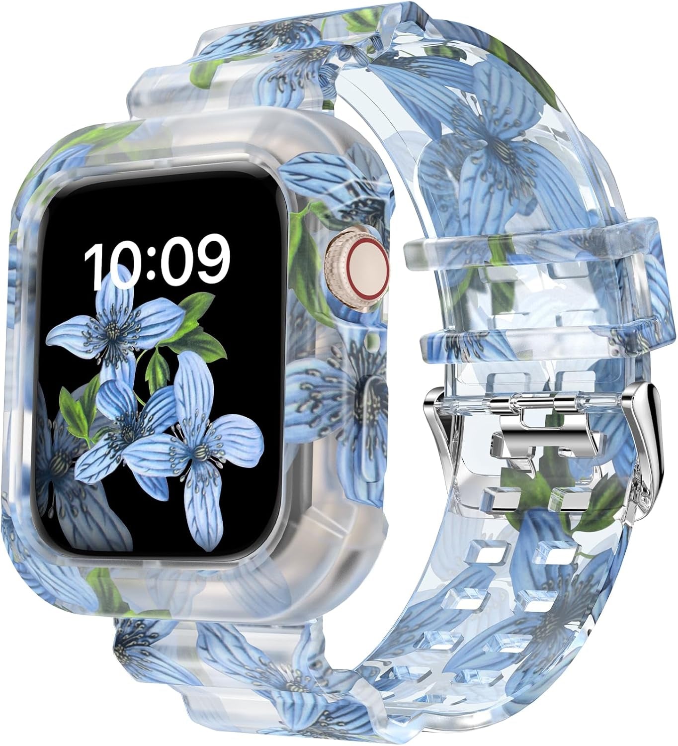 Compatible for Clear Apple Watch Band with Bumper Case, Women Men Glitter Bling TPU Sport Strap for Iwatch SE Ultra Series 10 9 8 7 6 5 4 3 2 1