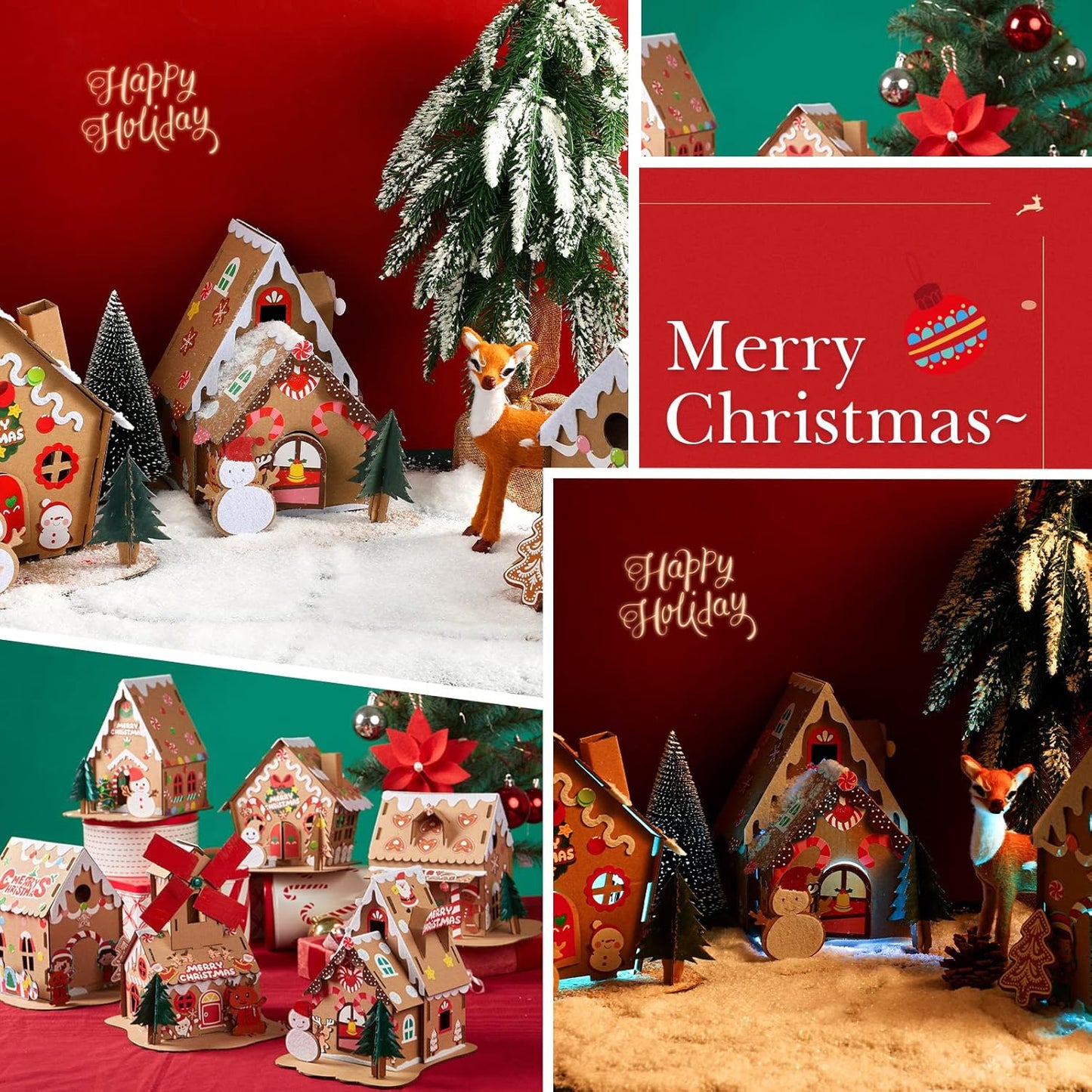6 Set Christmas Cardboard Gingerbread House Kit Christmas DIY Crafts Decorations Fun Xmas Holiday Home Party Gifts