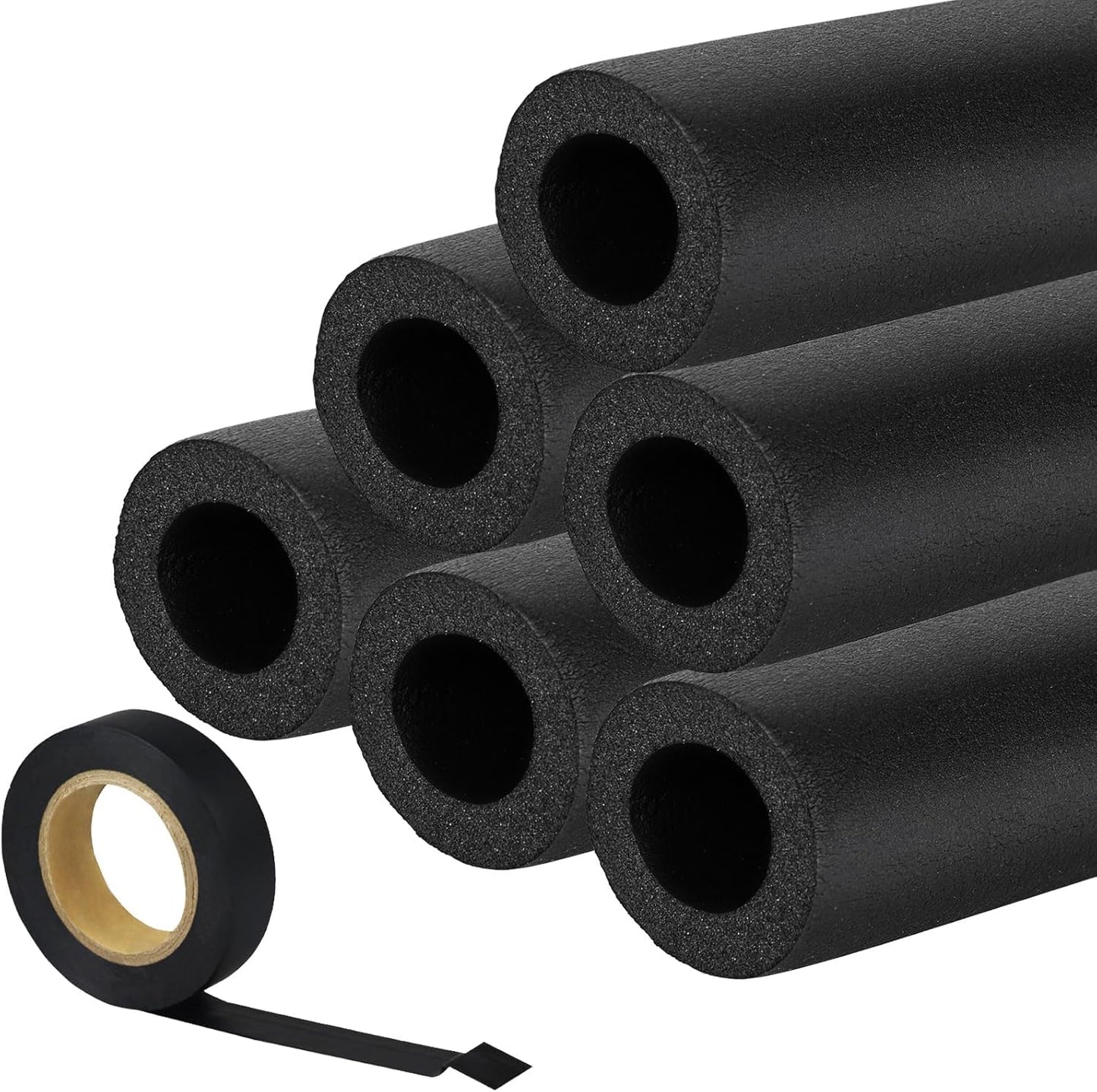 5 Pack Pipe Insulating Foam Tube 1.25 Inch by 6 Ft Foam Tubing Water Pipe Covers with PVC Tape High Density Freeze Protection Rubber Pipe Wrap - Soft and Bendable - Preventing Pipes from Freezing