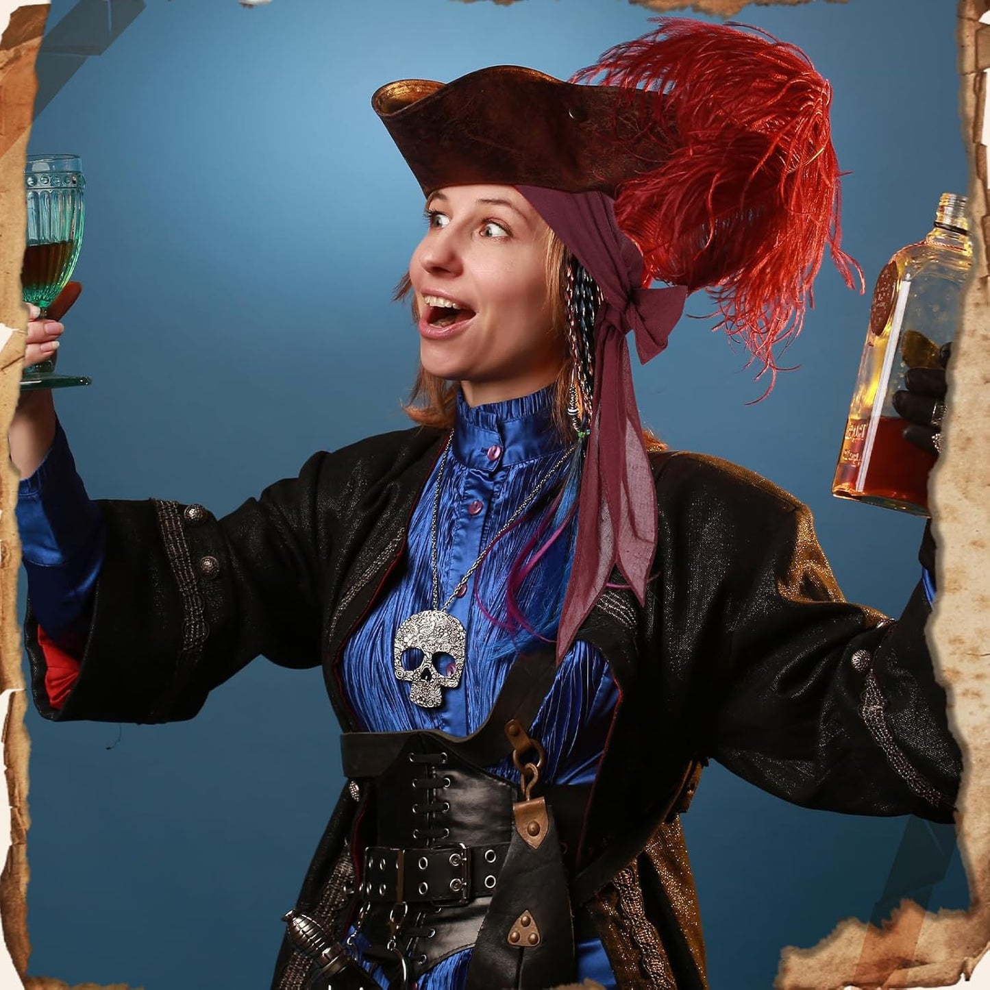 Pirate Costume Halloween Women Men Pirate Head Scarf Hat Accessories Cosplay Pirate Waist Belt Bandana Headband Renaissance