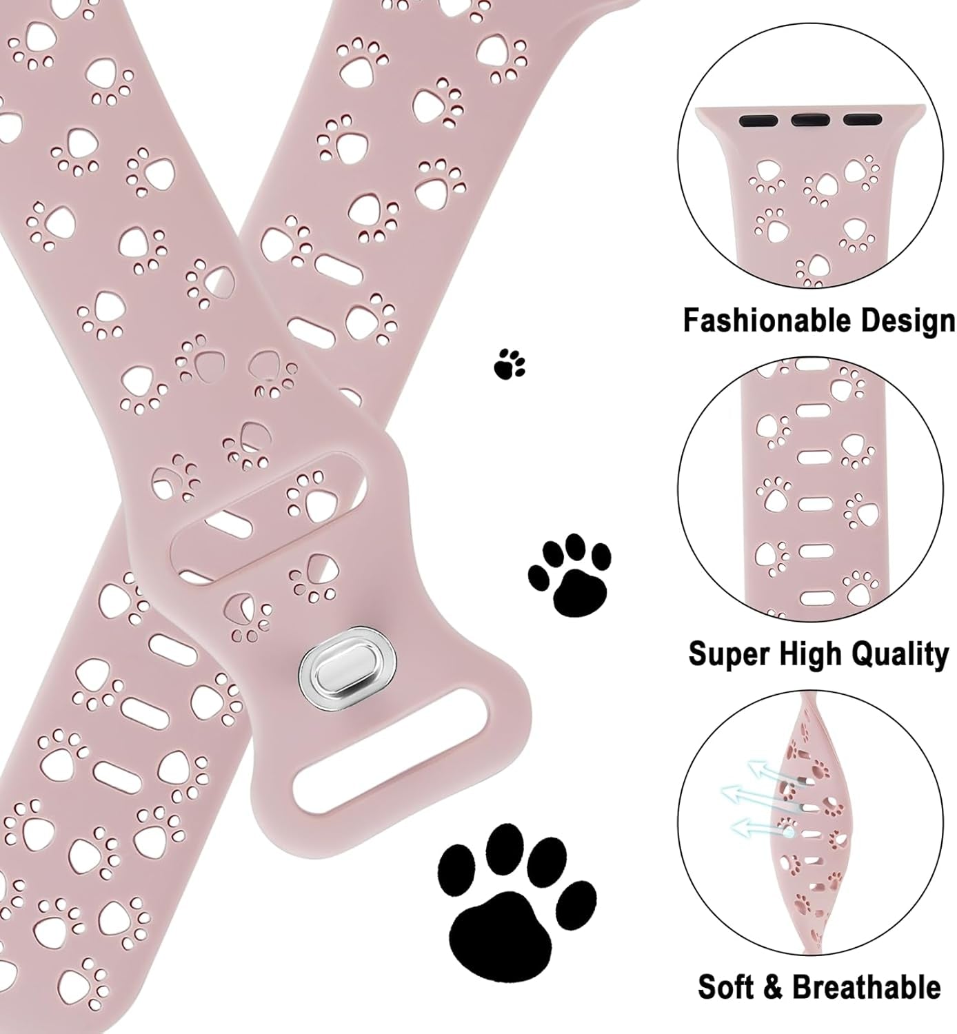 Dog Paw Watch Band Compatible with Apple Watch Band 38Mm 40Mm 44Mm 42Mm 45Mm 41Mm 49Mm for Women, Slim Lace Silicone Hollow Out Wristbands for Iwatch Series 9/8/7/6/5/4/3/2/1/SE