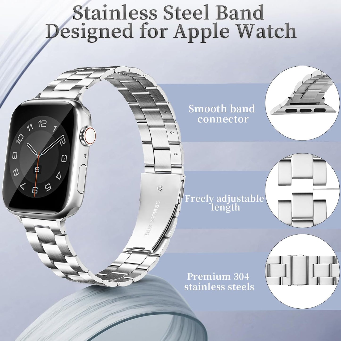 Thin Metal Bands Compatible with Apple Watch Band 38Mm 40Mm 41Mm 42Mm 44Mm 45Mm 46Mm 49Mm, Slim Stainless Steel Wristband Strap for Iwatch Ultra SE Series 10 9 8 7 6 5 4 3 2 1-Black+Silver
