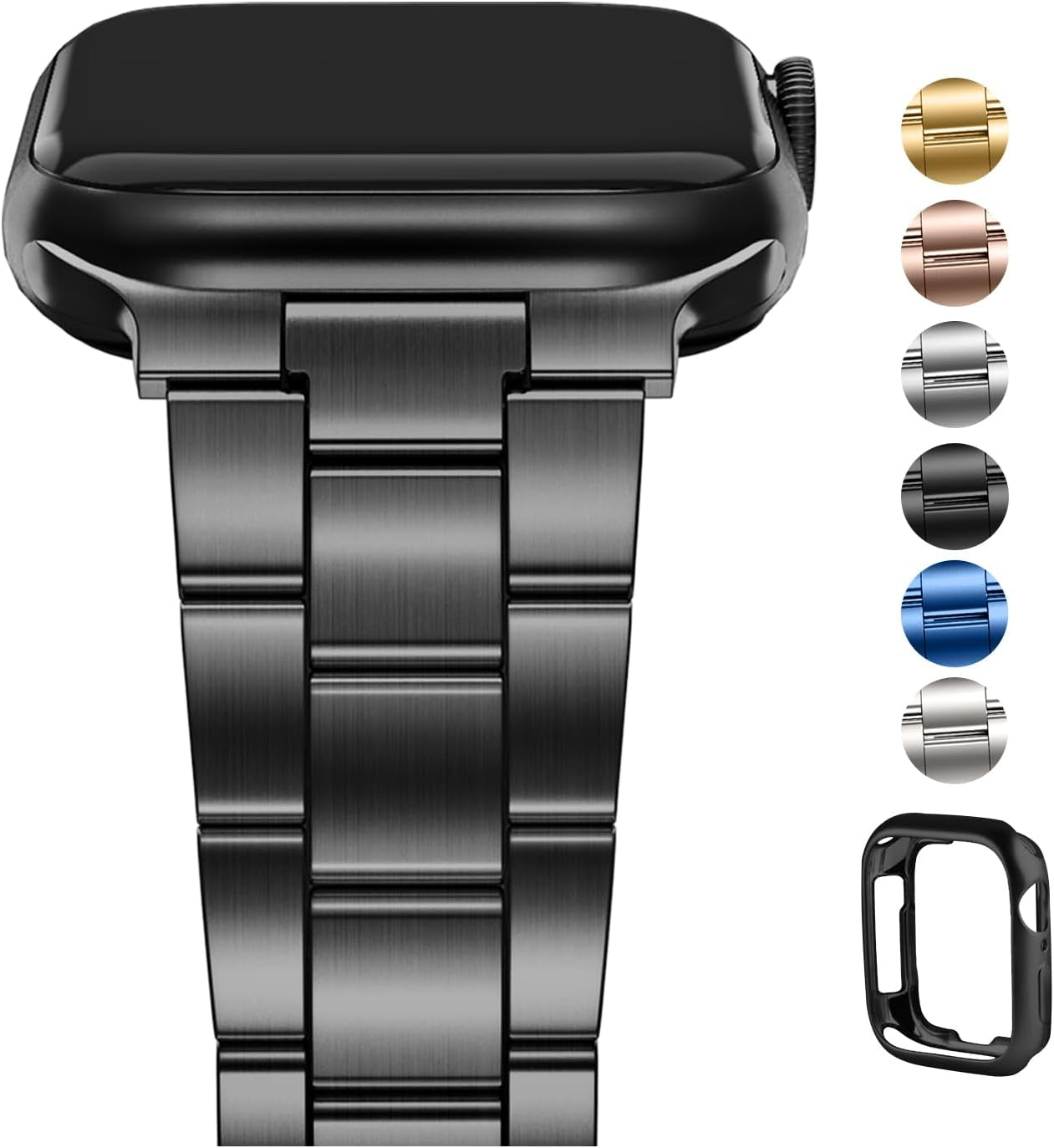 No Tools Needed Compatible Apple Watch Bands 41Mm 40Mm 38Mm,Slim Stainless Steel Chain Strap with Case for Iwatch Series 9/8/7/6/5/4/3/2/1/Se2/Se,Black