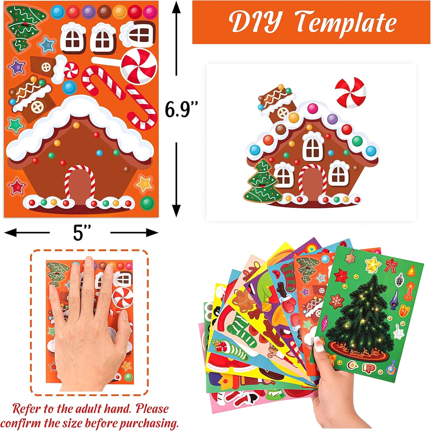 60Sheets Christmas Stickers Crafts for Kids - Make-A- Elf/Nutcracker/Gnomes/Gingerbread House/Santa/Snowman/Xmas Tree, Stocking Stuffers Goodie Bag Gifts Party Favors Supplies (Small Size)