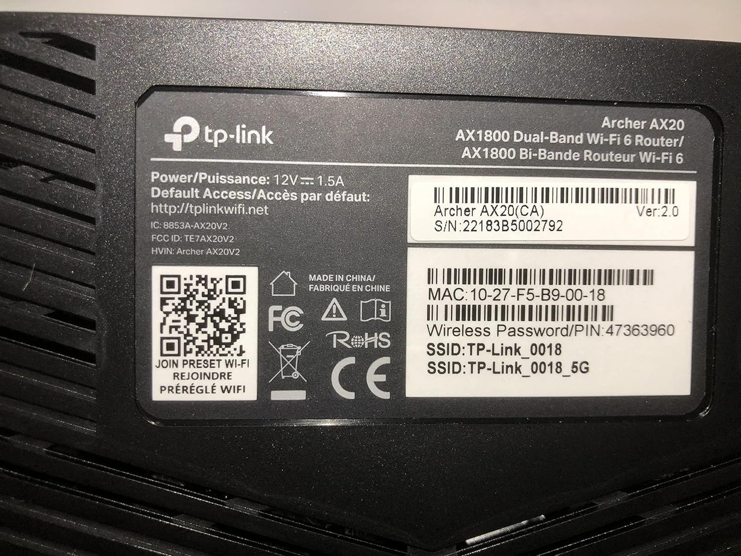 Certified Refurbished Archer AX20 AX1800 Smart Dual-Band Wi-Fi 6 Router (Renewed)