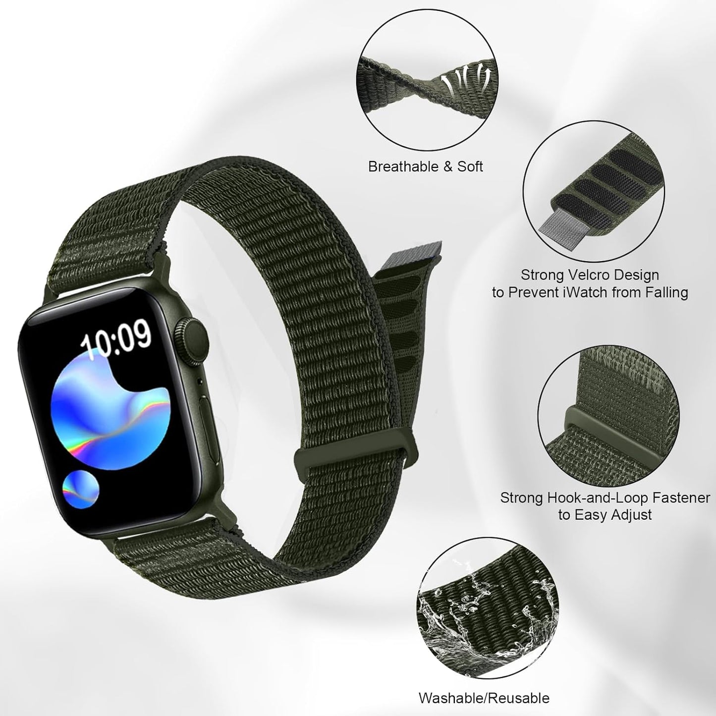 Bands Compatible with Apple Watch Band 38Mm 40Mm 41Mm 42Mm 44Mm 45Mm 46Mm 49Mm for Women Men,Nylon Watch Band for Iwatch Series 10/9/8/7/6/5/4/3/2/Se/Ultra/Ultra 2