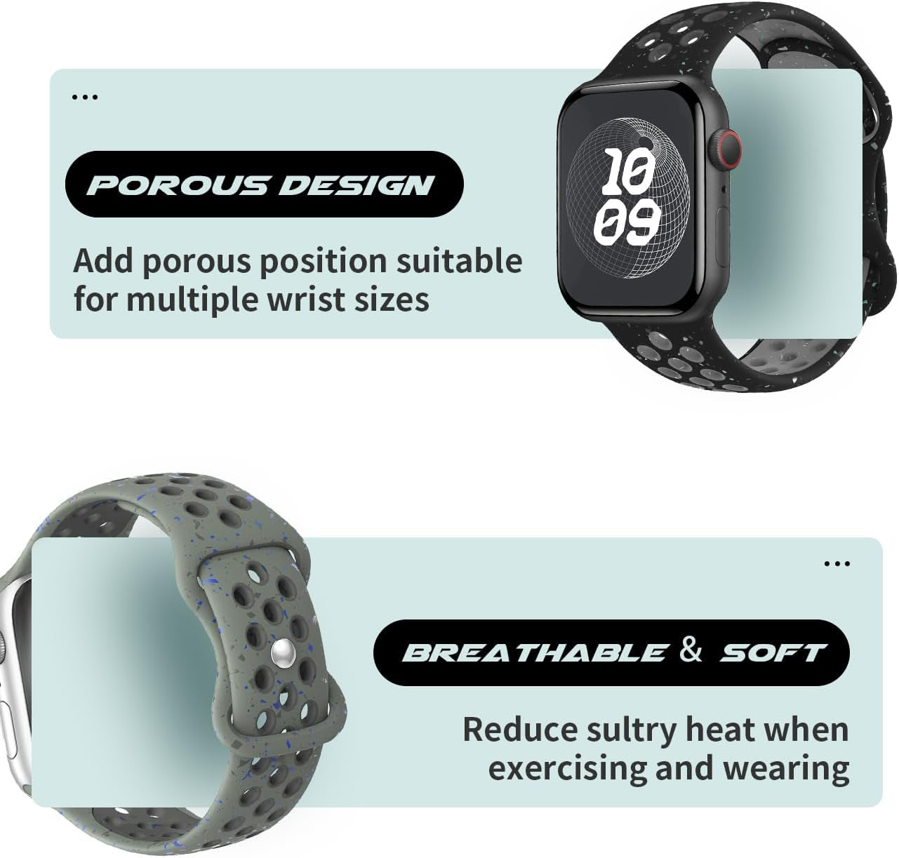 Sport Breathable Bands Compatible for Apple Watch Band 38Mm 40Mm 41Mm 42Mm 44Mm 45Mm 46Mm 49Mm Women Men,Soft Silicone Waterproof Strap for Iwatch Ultra 2/Ultra SE Series 10 9 8 7 6 5 4 3 2 1