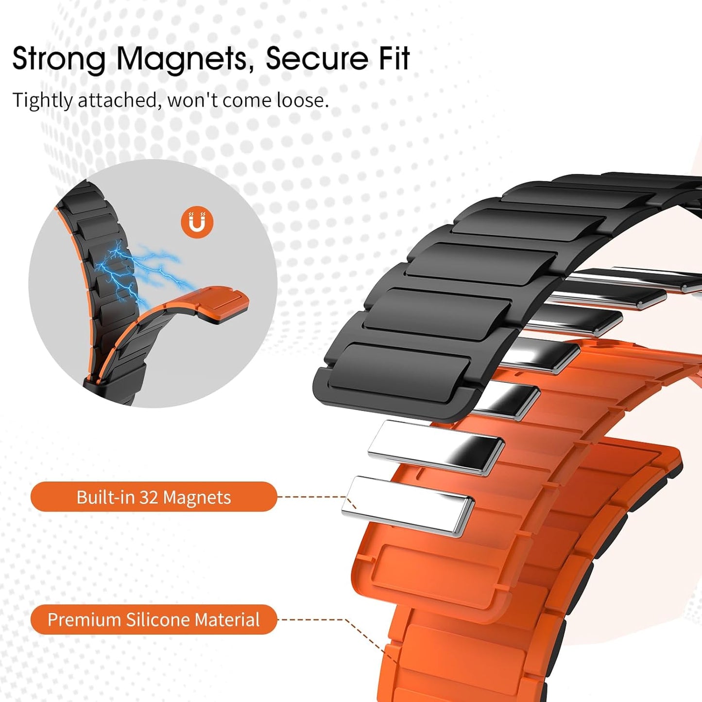 Magnetic Band Compatible with Apple Watch Series 10 9 8 7 6 5 4 3 2 1 SE, Strong Magnet Link Sporty Wristband Strap for Iwatch 38/40/41Mm, Silicone Replacement Straps for Men Women, Blackorange