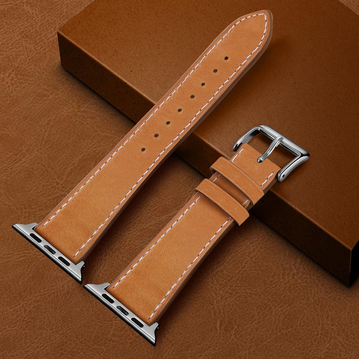 Compatible with Apple Watch Band Series SE 9 8 7 6 5 4 3 2 1 Ultra 49Mm 45Mm 41Mm 44Mm 40Mm 42Mm 38Mm, Genuine Leather Replacement Band for Iwatch, Leather Apple Watch Strap for Women &