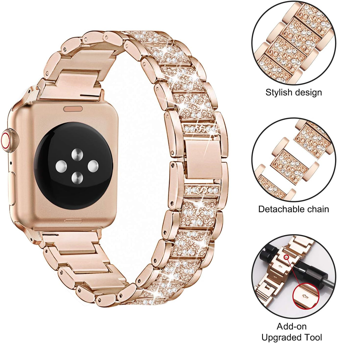 Compatible for Apple Watch Band with Screen Protector Case, Jewelry Replacement Band 45Mm 44Mm 42Mm 41Mm 40 Mm 38Mm 2 Pack Bling Protective Cover for Iwatch Series 9/8/7/6/5/4/3/2/1/SE Women