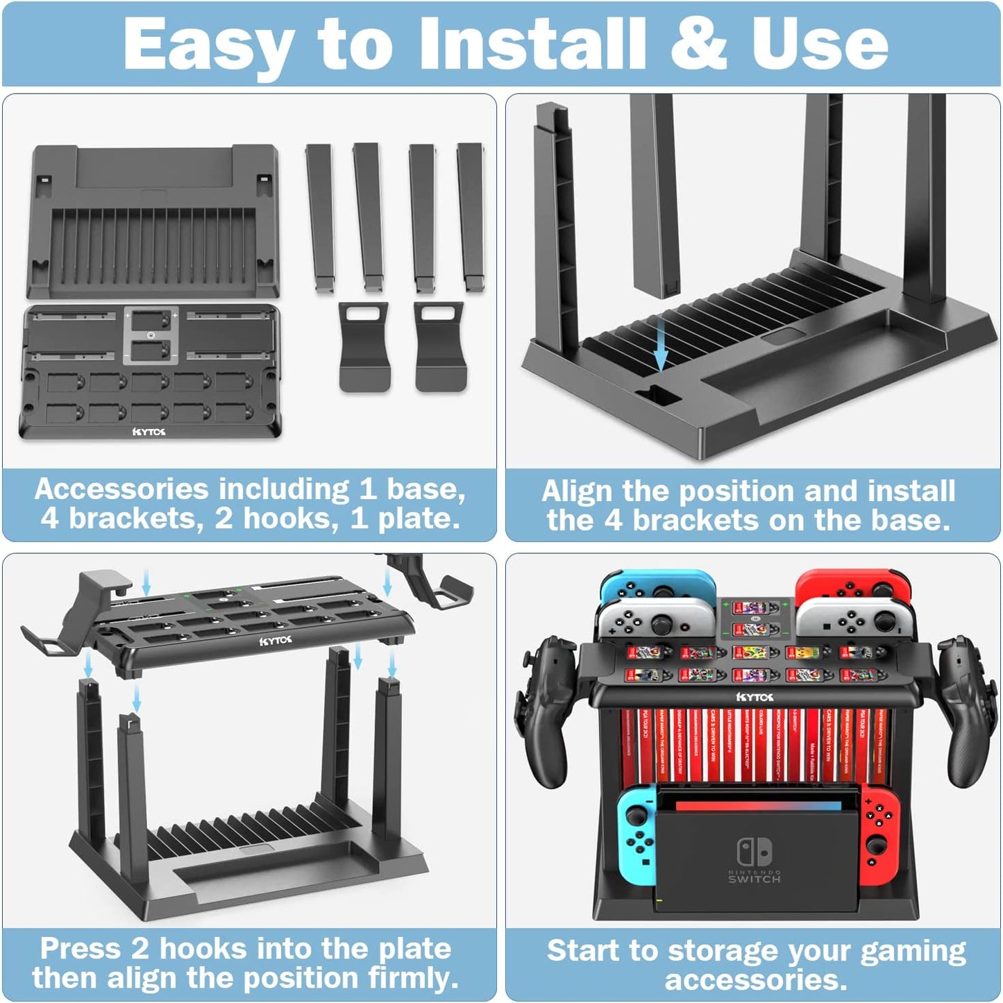 Switch Games Organizer Station with Controller Charger, Charging Dock for Nintendo Switch & OLED Joycons, Switch Mounts, Brackets & Stands for Games, TV Dock, Pro Controller, Accessories Kit Storage