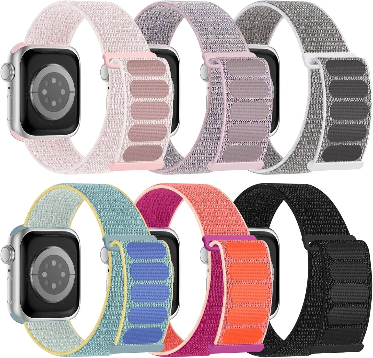 6 Pack Sport Nylon Loop Band Compatible with Apple Watch Bands 38Mm 40Mm 41Mm 42Mm 44Mm 45Mm 46Mm 49Mm for Women Men, Adjustable Breathable Braided Straps for Iwatch Series 10/9/8/7/6/5/4/3/Se/Ultra