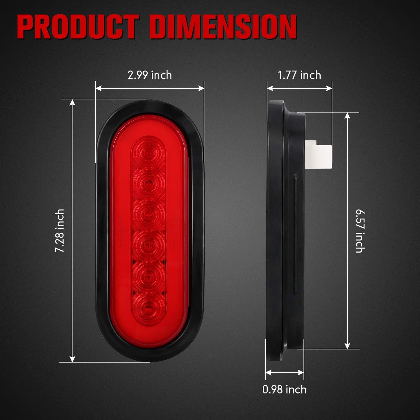 6" Oval Red LED Trailer Tail Lights 2PCS, Turn Stop Brake Trailer Lights for RV Truck, with Surface Mount Grommet TRUCK DRIVER