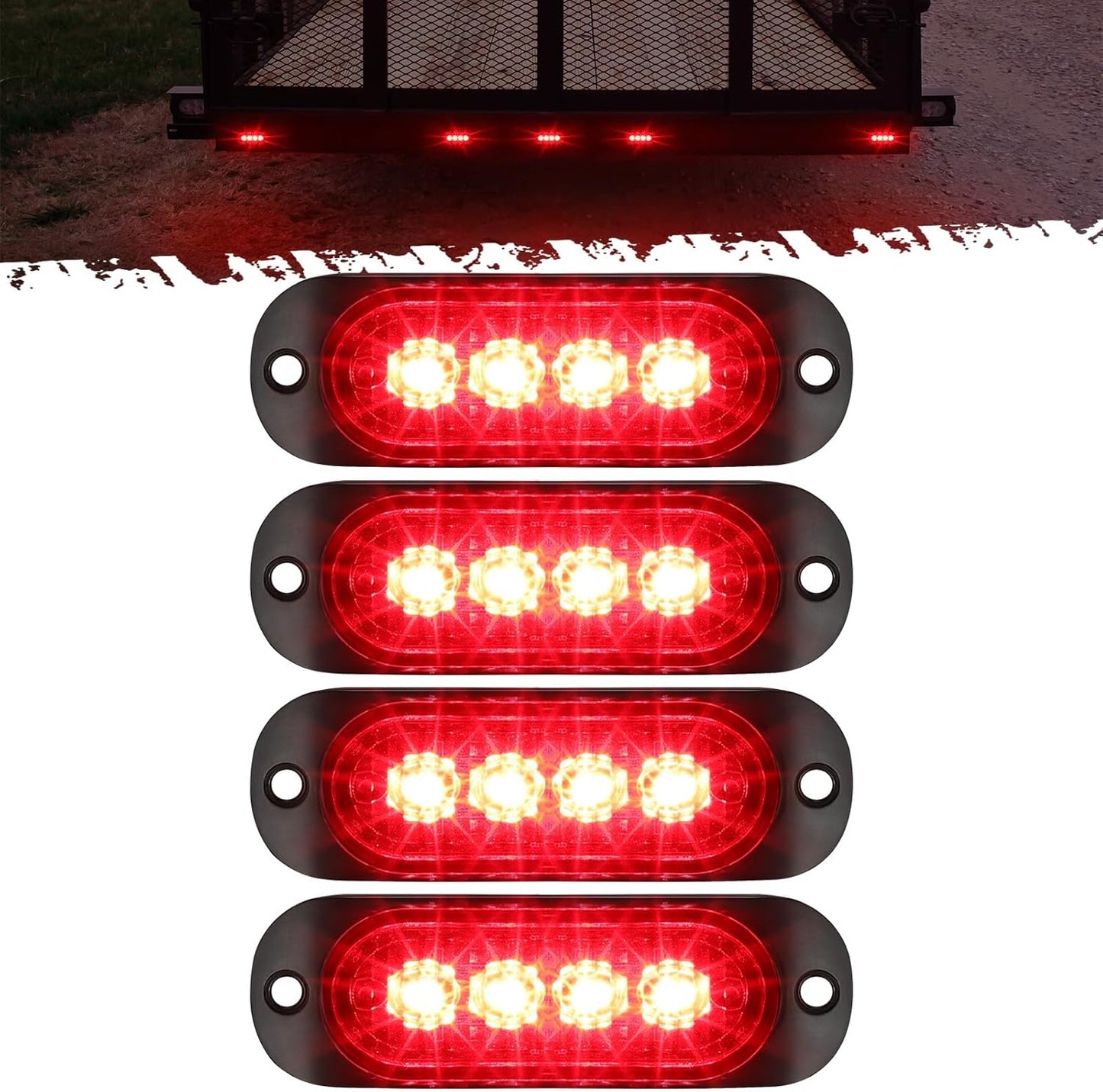 4Pcs 3.4 Inch Aluminum Housing Red/Amber LED Clearance Side Marker Lights, Surface Mount Marker Lights of Trailer Pickup Truck Tractor RV Motorcycle Golf Cart, IP67 Waterproof(2Red +2 Amber)