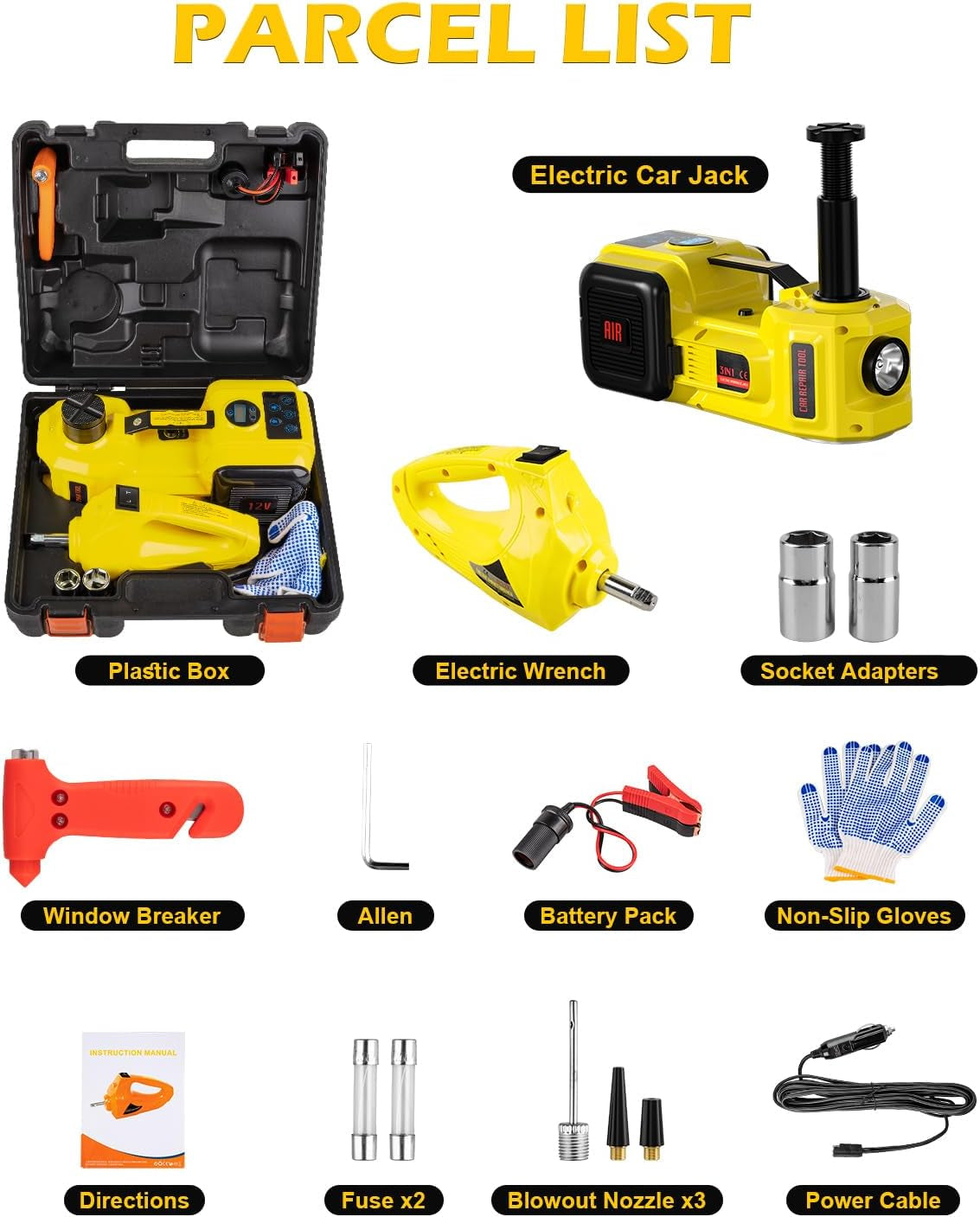 Electric Car Jack, 5 Ton 12V Digital Display Electric Jack for Car with E-Impact Wrench, Tire Inflator Pump and LED Light, (Lifting Range: 6.1~17.7 Inch) for Sedan, SUV, Truck Tire Change Replacement TRUCK DRIVER