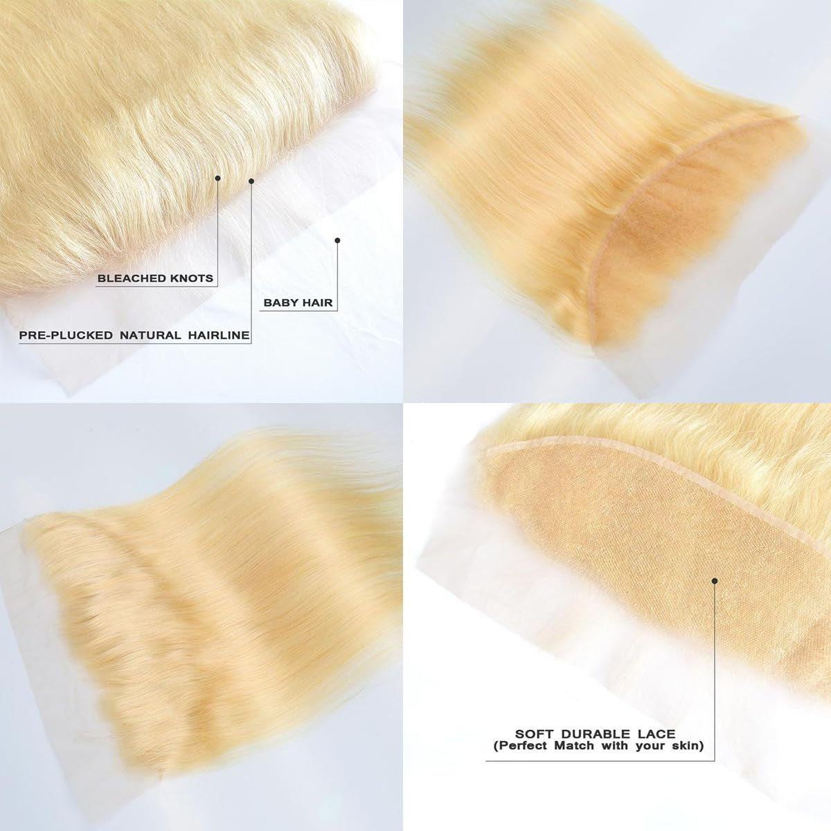 613 Blonde Frontal 13X4 HD Transparent Lace Frontal Closure with Baby Hair 100% Blonde Human Hair 613 Frontal Ear to Ear 613 Frontal Free Part Natural Hairline 150% Density 18 Inch