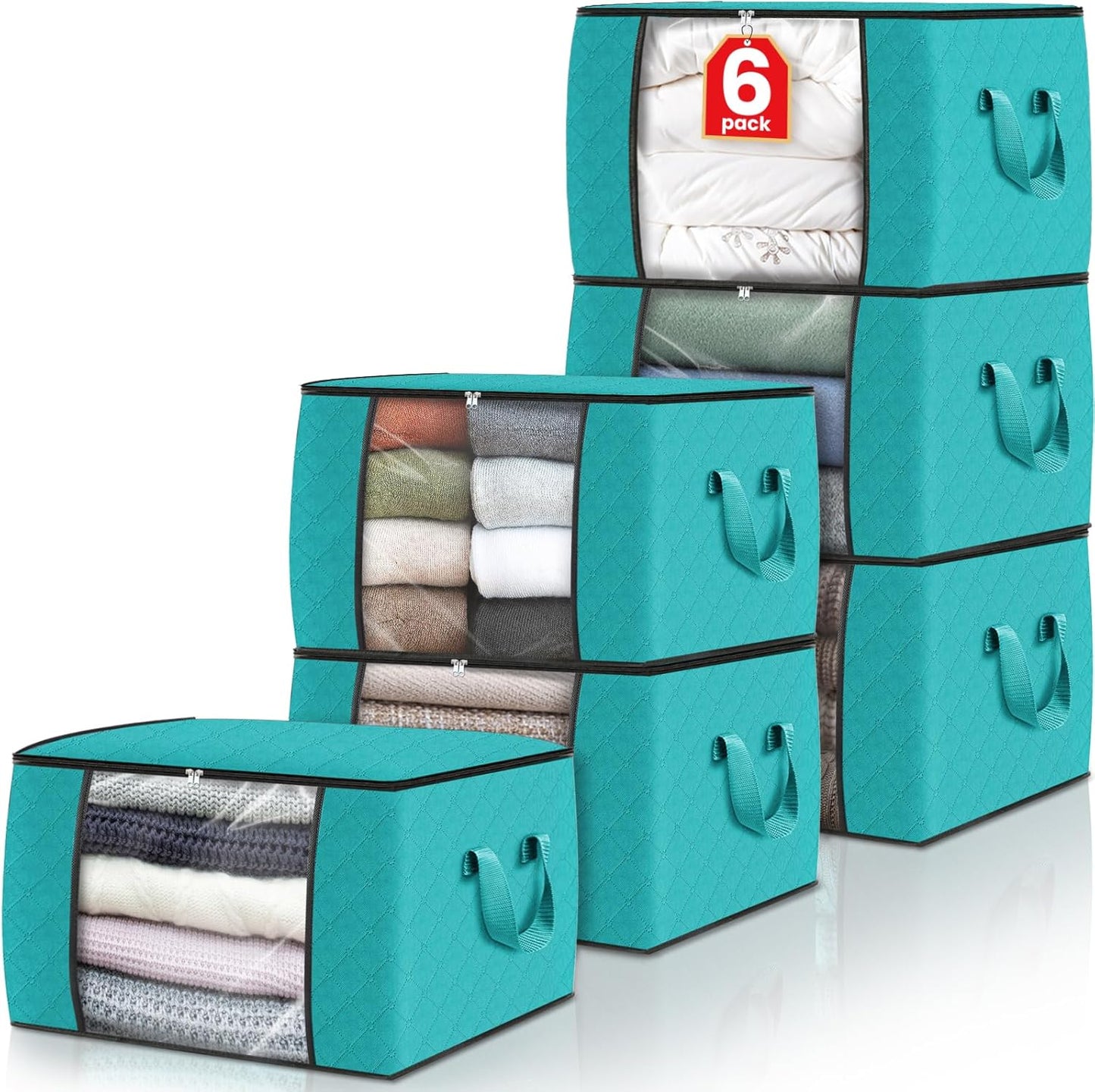 6 Pack Clothes Storage, Foldable Thick Fabric Blanket Storage Bags, Storage Containers for Organizing Bedroom, Closet, Clothing, Comforter, Organization and Storage with Handle,Grey
