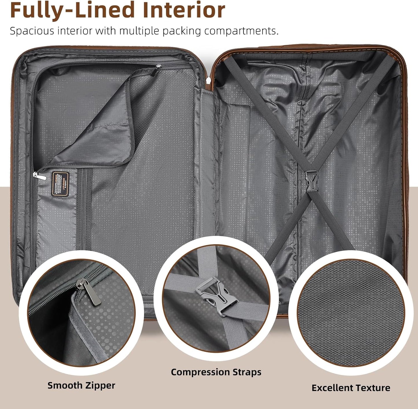 Luggage Sets 6 Piece Hardshell Expandable Suitcases with Spinner Wheels TSA Lock, Lightweight ABS Travel Carry on Suitcase Set for Women, Black Brown