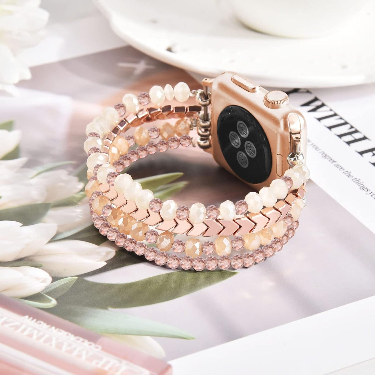 Beaded Bracelet Compatible with Apple Watch Band 38Mm/40Mm/41Mm Series 9/8/7/SE/6/5/4/3/2/1 Women Fashion Handmade Elastic Stretch Strap for Iwatch Bands Replacement Colorful