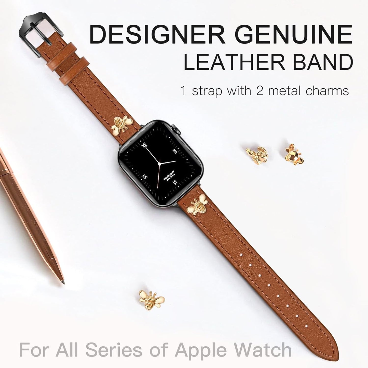 Elegant Slim Leather Bands Boho Beaded Watch Band Bundle Compatible with Apple Watch 38Mm 40Mm 41Mm 42Mm 44Mm 46Mm 45Mm 49Mm Women for Iwatch Series 10/9/8/7/6/5/4/3/2/1/Se/Ultra